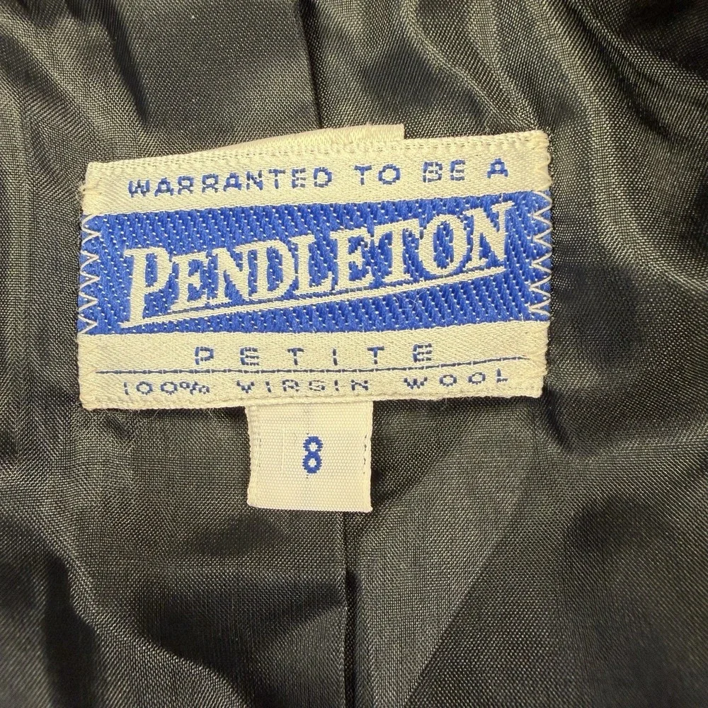 VTG Pendleton Blazer Womens 8 Petite Virgin Wool Windowpane Plaid Shoulder Pads